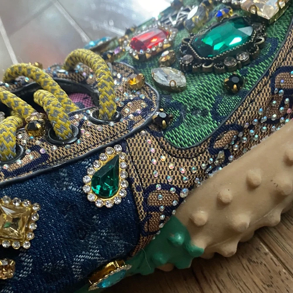 Taxi Rhinestone Canvas Bling Shoes Sz 10 Multicolor Gems - Picture 9 of 16